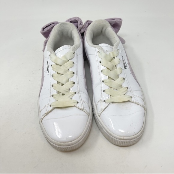 PUMA Women’s BASKET SUEDE BOW Sneakers White Patent Winsome Orchid Lavender - Picture 7 of 11